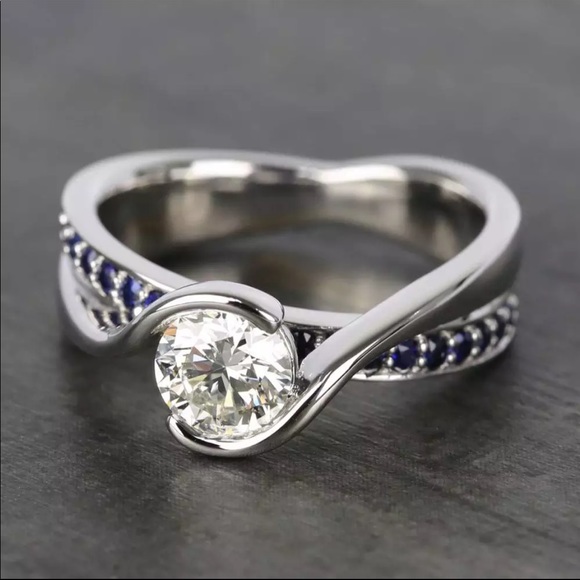 New 925 Silver Double Deck Sapphire Ring - Picture 2 of 6